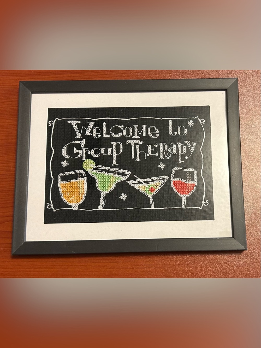 Welcome to Group Therapy Wall Art - Black with Multicolor Cocktails